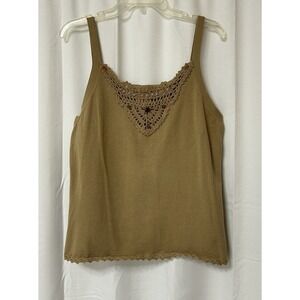 Vintage Womens Tan Tank Faded Glory Cami Crochet Knit Y2K Large